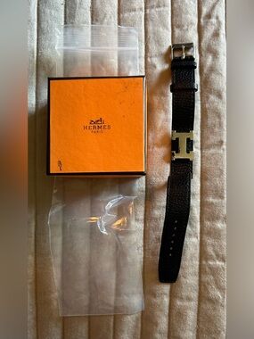 Black Leather H Bracelet with Silver H Buckle
